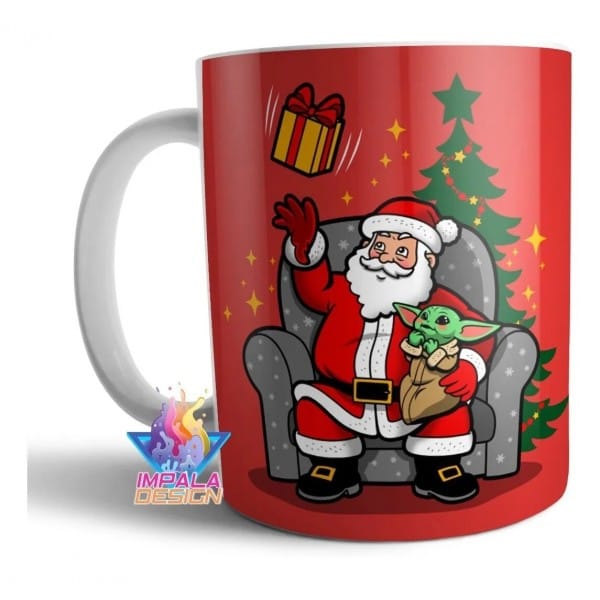 Taza Baby Yoda Papa Noel Navidad Cerámica Regalo Arbolito - Imagen 2