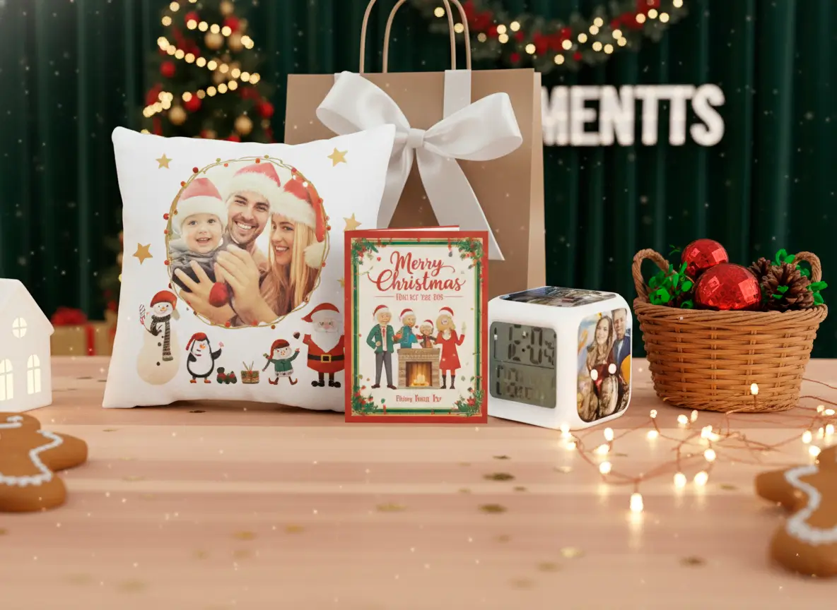 Kit de Regalo Navideño: Almohada Personalizada, Reloj Decorativo, Bolsa Especial y Tarjeta Navideña - Imagen 2