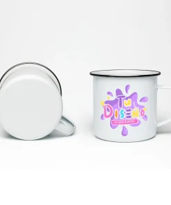Taza de enamel personalizadas de 12oz con borde plateado:
